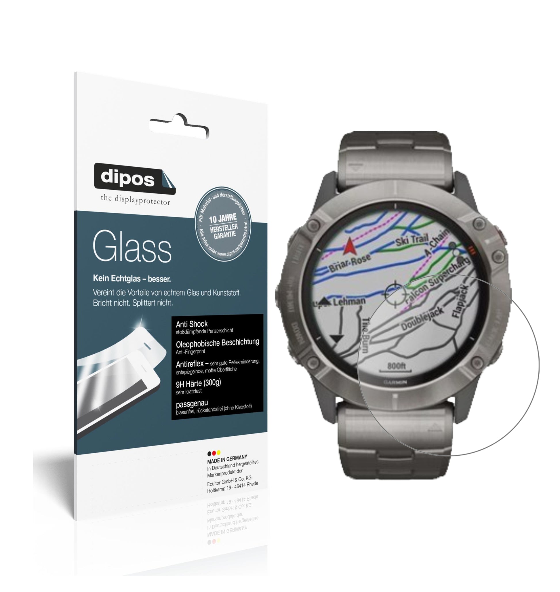Matte Displayschutzfolie von dipos passend für Garmin fenix 6X Pro, 9H kratzfest und blasenfrei montiert