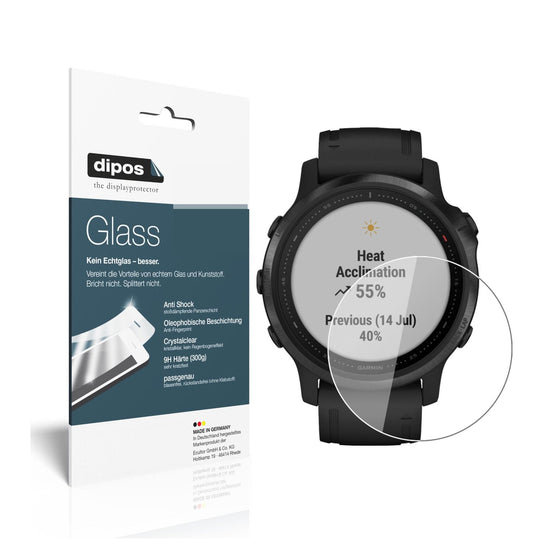Klare Displayschutzfolie von dipos passend für Garmin fenix 6S Pro, 9H kratzfest und blasenfrei montiert