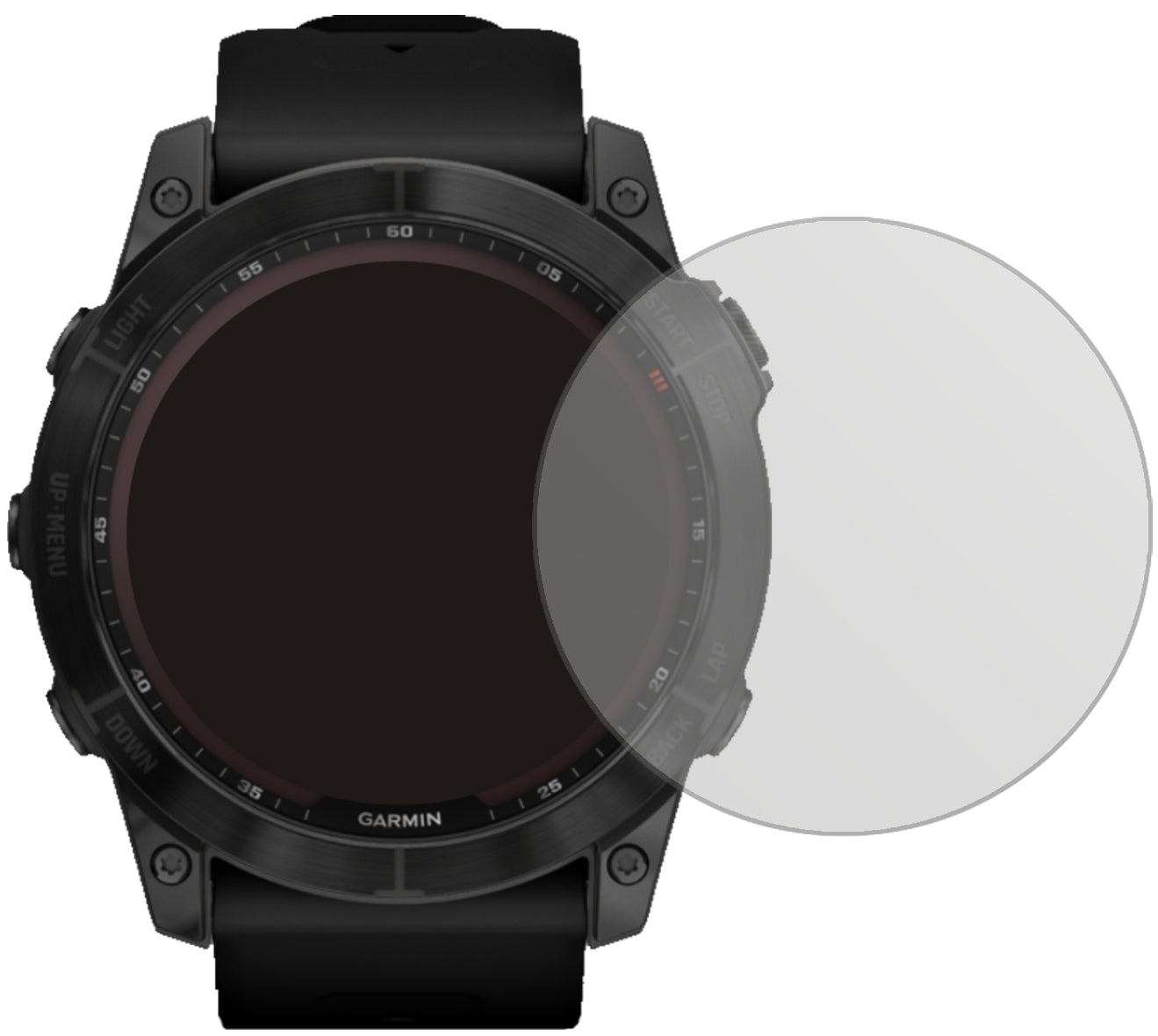 GarminFenix 7 (47 mm) mit aufgebrachter dipos Displayschutzfolie, die lästige Fingerabdrücke minimiert