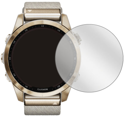GarminFenix 7S (42 mm) mit aufgebrachter dipos Displayschutzfolie, glasklare Darstellung ohne Einschränkungen