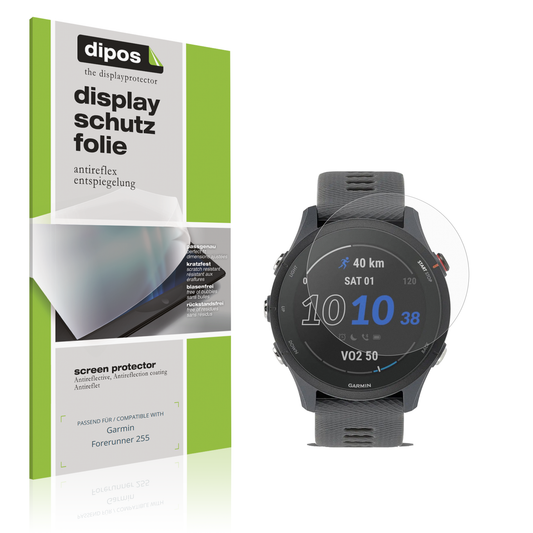 Matte Displayschutzfolie von dipos passend für Garmin Forerunner 255, präziser Zuschnitt und blasenfrei montiert