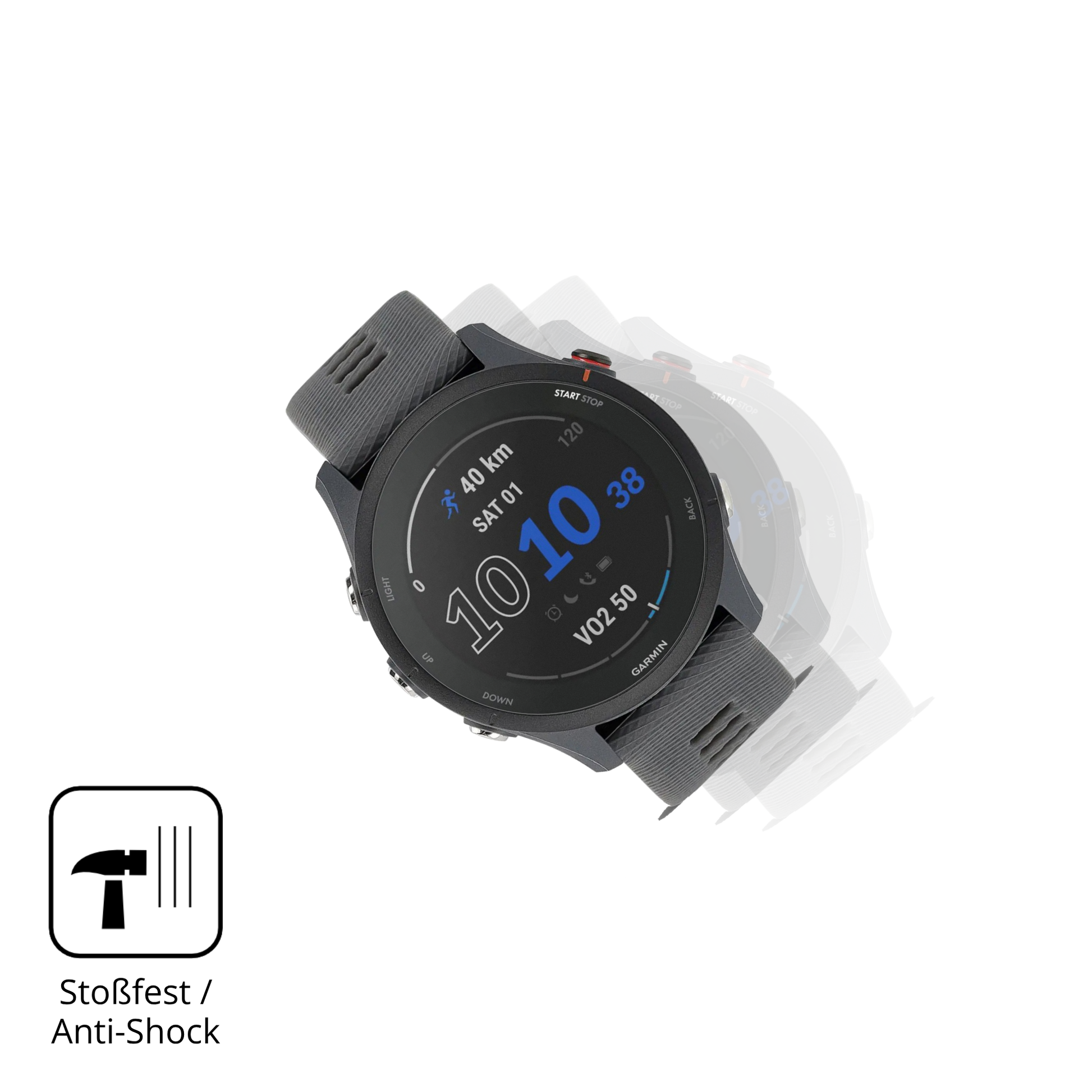 Schutz gegen Kratzer auf dem Garmin Forerunner 255 Glas durch Schlüssel, Stöße gegen die Tischkante oder Stürze
