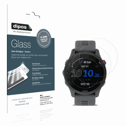 Klare Displayschutzfolie von dipos passend für Garmin Forerunner 255, 9H kratzfest und blasenfrei montiert