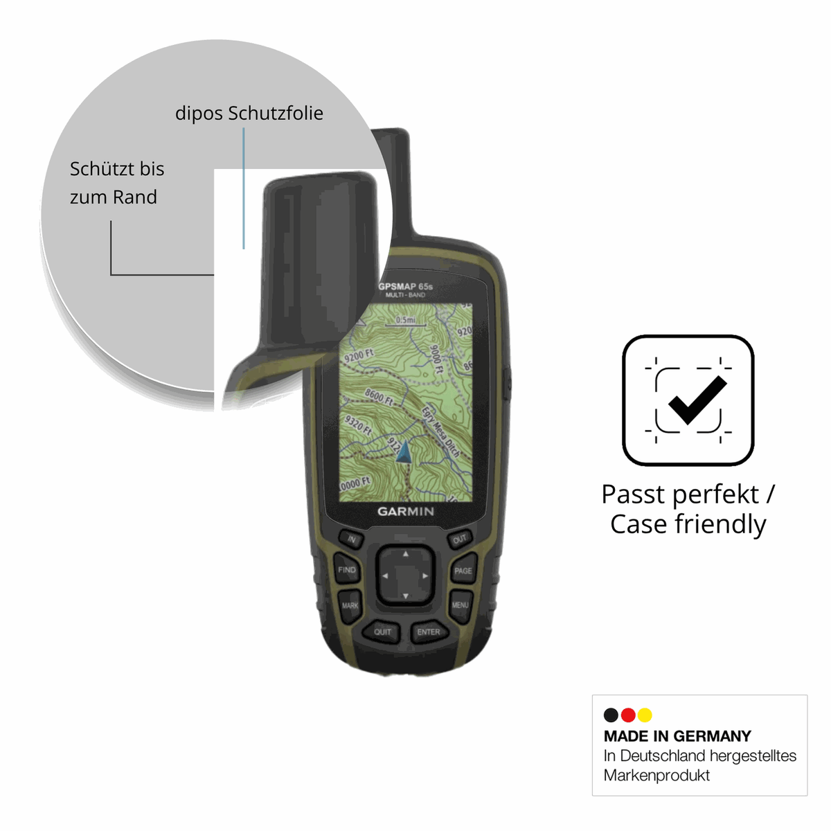 2x Screen Protector for Garmin GPSMAP 65s matte Flexible Glass 9H dipos