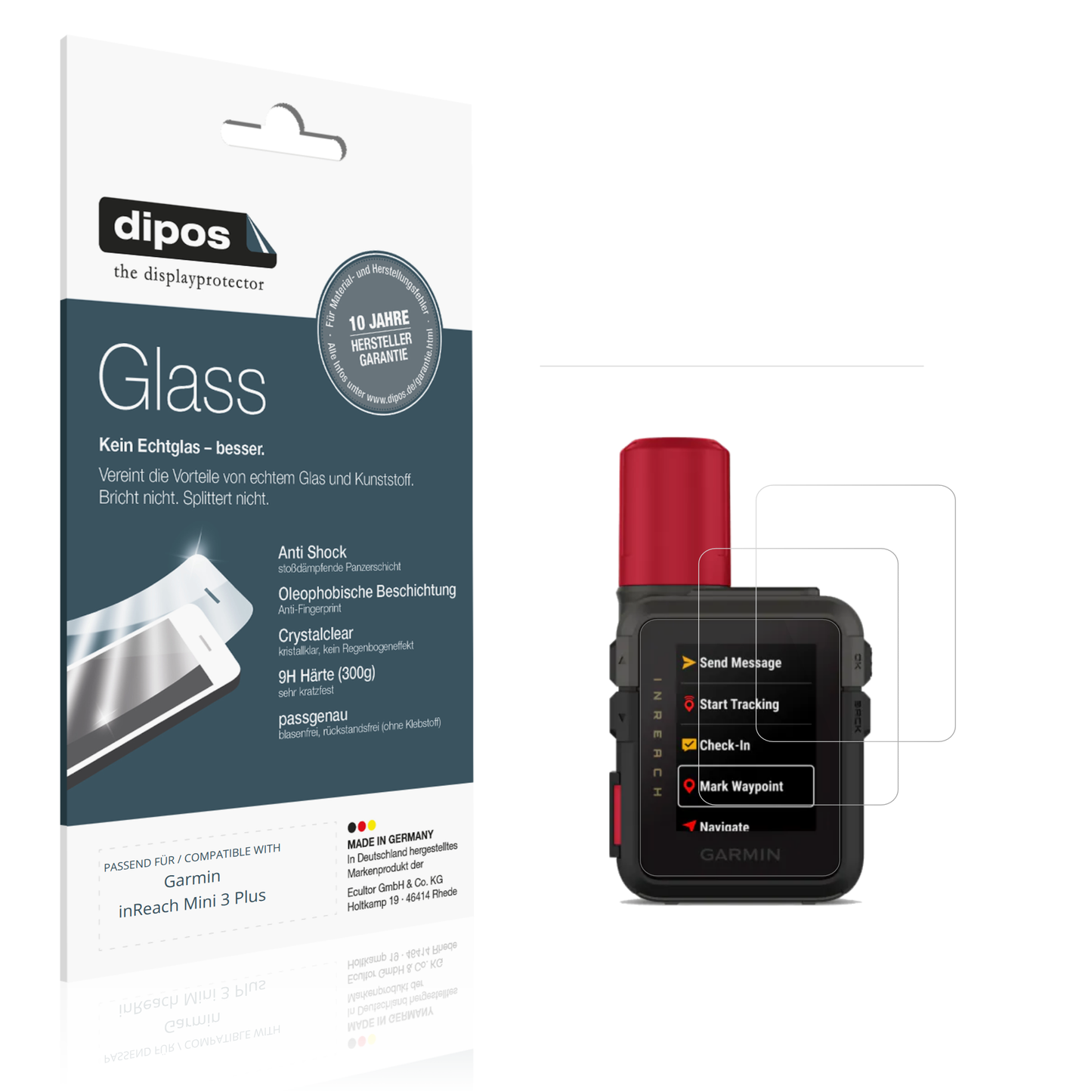 Klare Displayschutzfolie von dipos passend für Garmin inReach Mini 3 Plus, 9H kratzfest und blasenfrei montiert