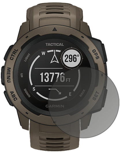 GarminInstinct Tactical Edition mit aufgebrachtem dipos Displayschutz, der seitliche Einblicke blockiert