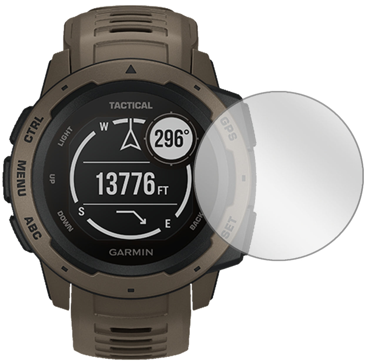 GarminInstinct Tactical Edition mit aufgebrachter dipos Displayschutzfolie, glasklare Darstellung ohne Einschränkungen