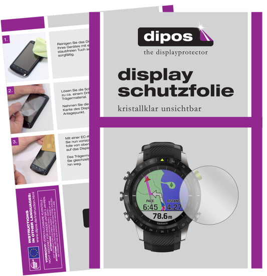 Klare Displayschutzfolie von dipos passend für Garmin MARQ Athlete, präziser Zuschnitt und blasenfrei montiert