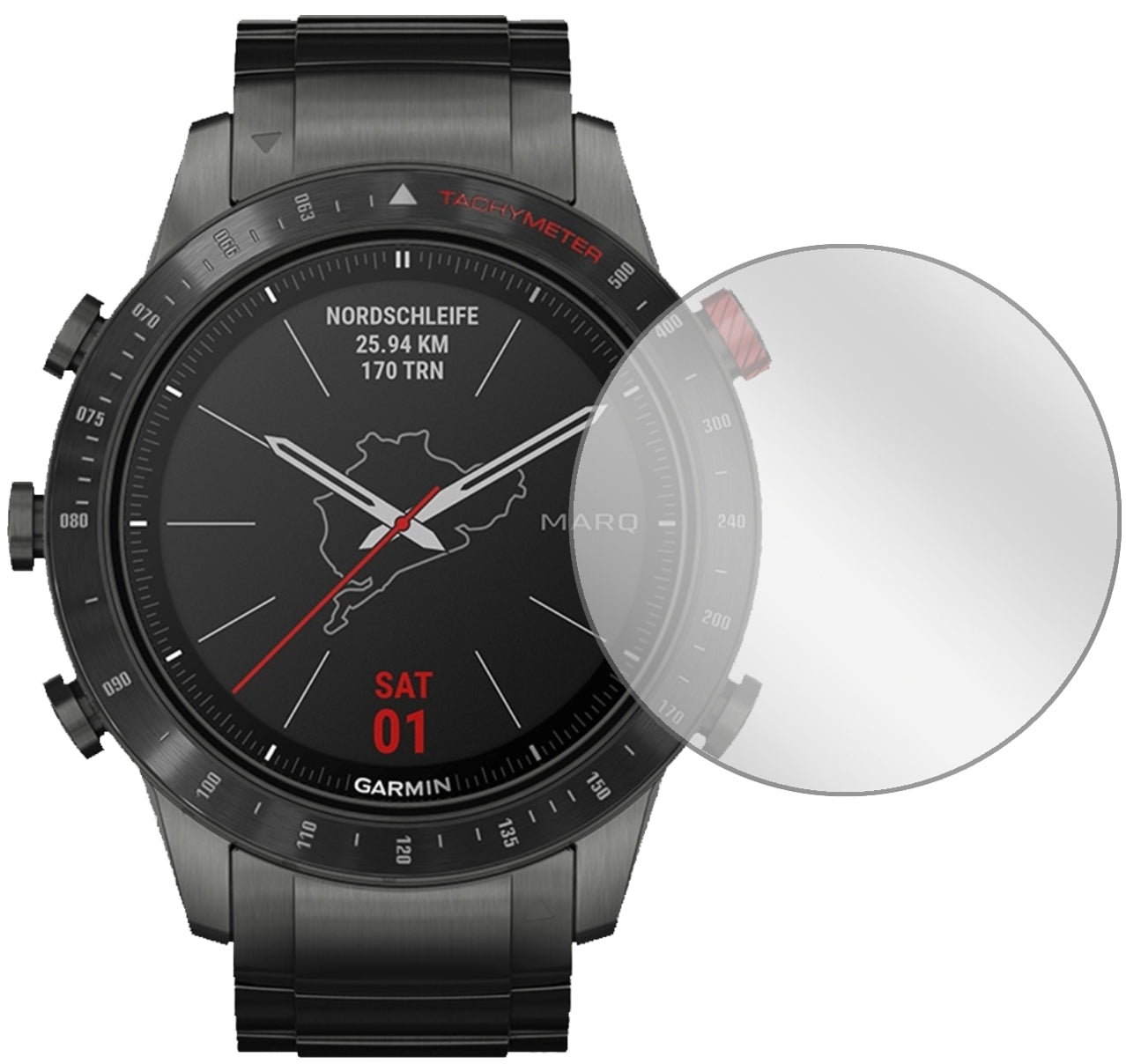 GarminMARQ Driver mit aufgebrachter dipos Displayschutzfolie, glasklare Darstellung ohne Einschränkungen