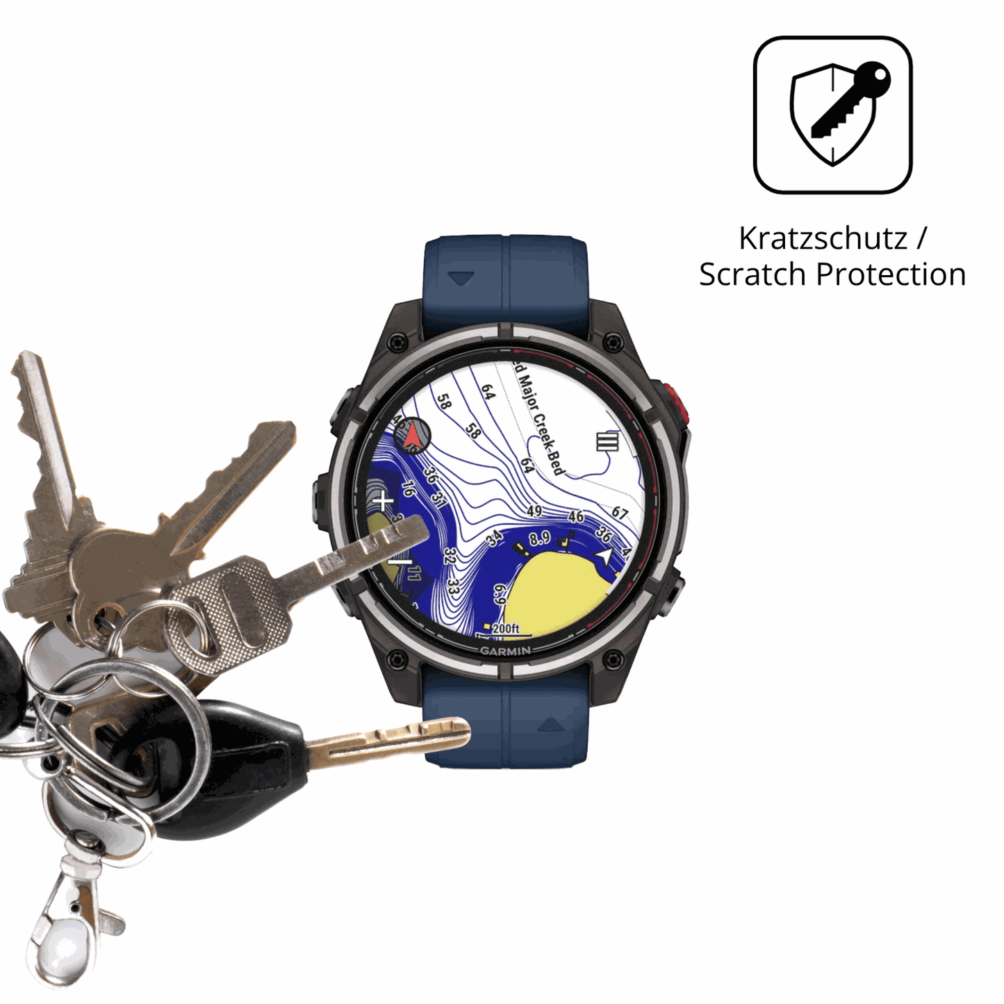 Schutz gegen Kratzer auf dem Garmin quatix 8 Pro 47mm Glas durch Schlüssel oder Ähnliches