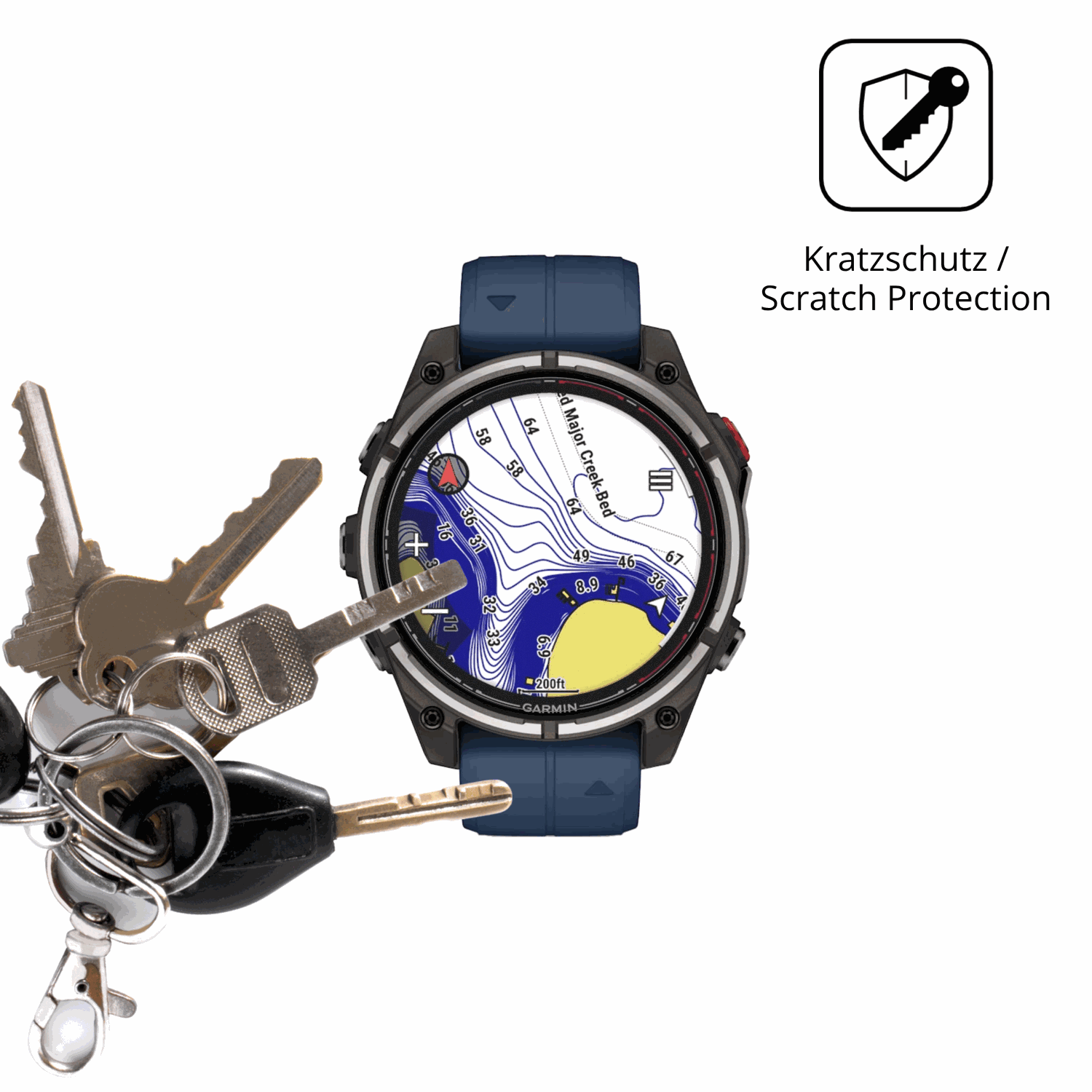 Schutz gegen Kratzer auf dem Garmin quatix 8 Pro 47mm Glas durch Schlüssel oder Ähnliches