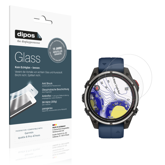 Matte Displayschutzfolie von dipos passend für Garmin quatix 8 Pro 47mm, 9H kratzfest und blasenfrei montiert