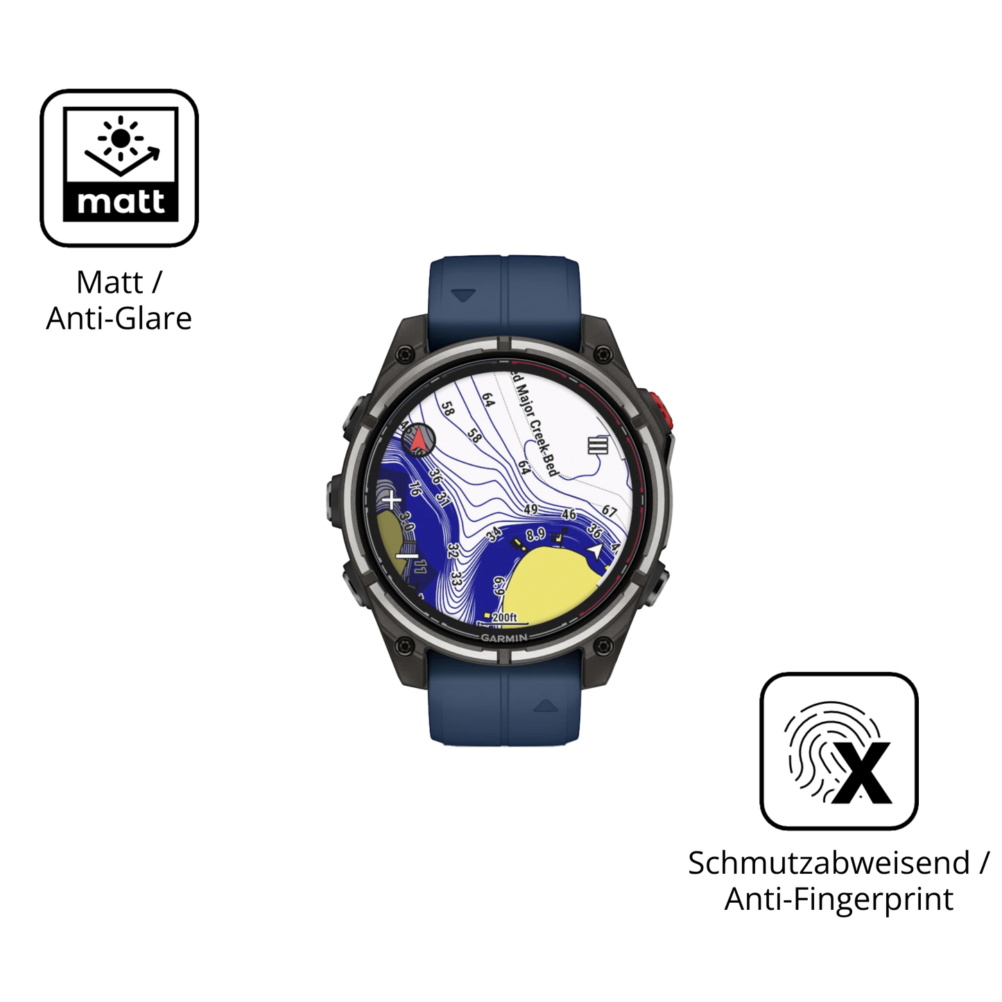 9H Hartbeschichtete, flexible Folie passend zugeschnitten für Garmin quatix 8 Pro 47mm