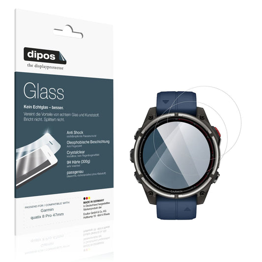 Klare Displayschutzfolie von dipos passend für Garmin quatix 8 Pro 47mm, 9H kratzfest und blasenfrei montiert