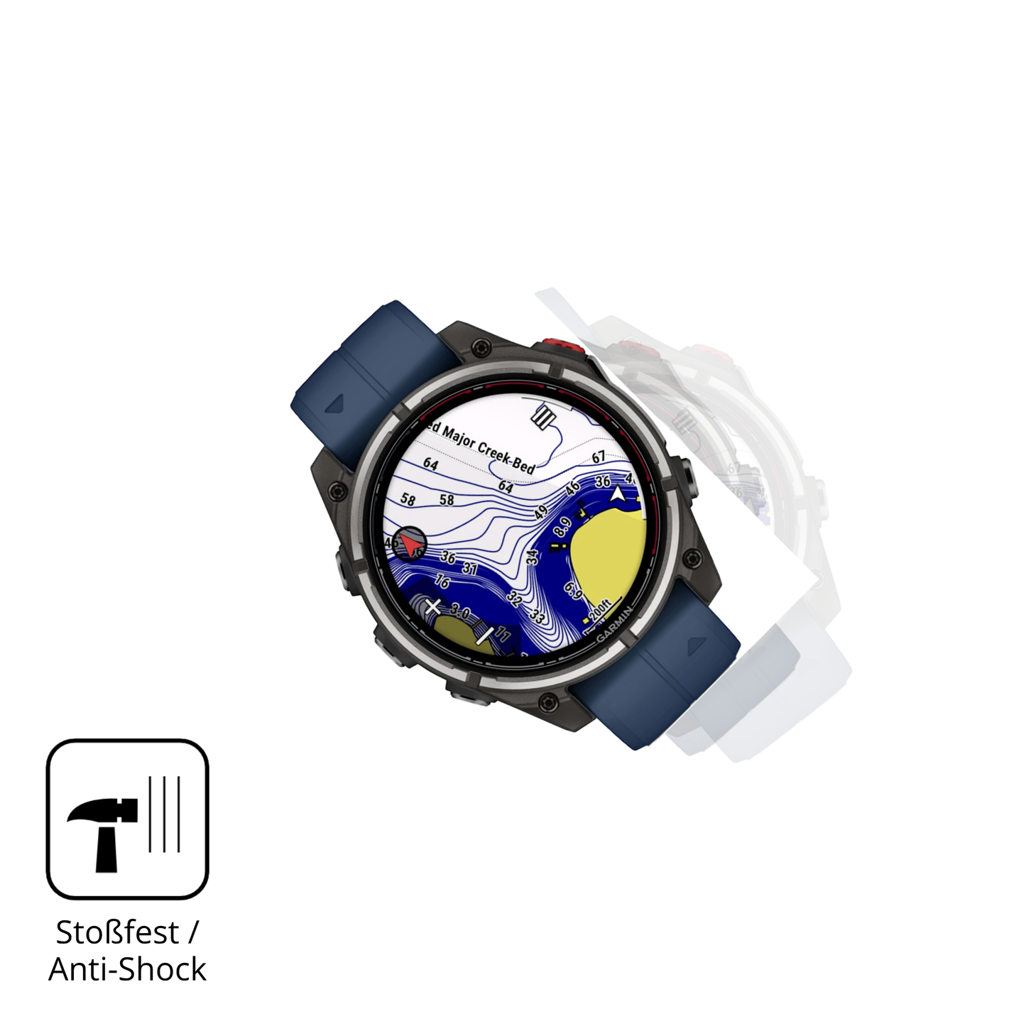 Schutz gegen Kratzer auf dem Garmin quatix 8 Pro 47mm Glas durch Schlüssel, Stöße gegen die Tischkante oder Stürze