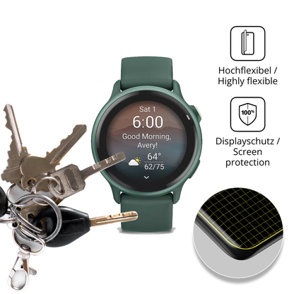 dipos Displayschutz für Garmin vivoactive 6, transparente Oberfläche, perfekte Passform auch für die Rundungen