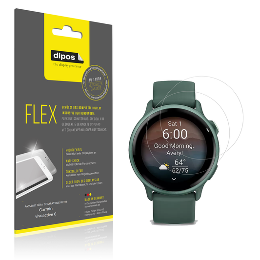 Klare Displayschutzfolie von dipos passend für Garmin vivoactive 6, 100% Displayabdeckung und blasenfreie Montage