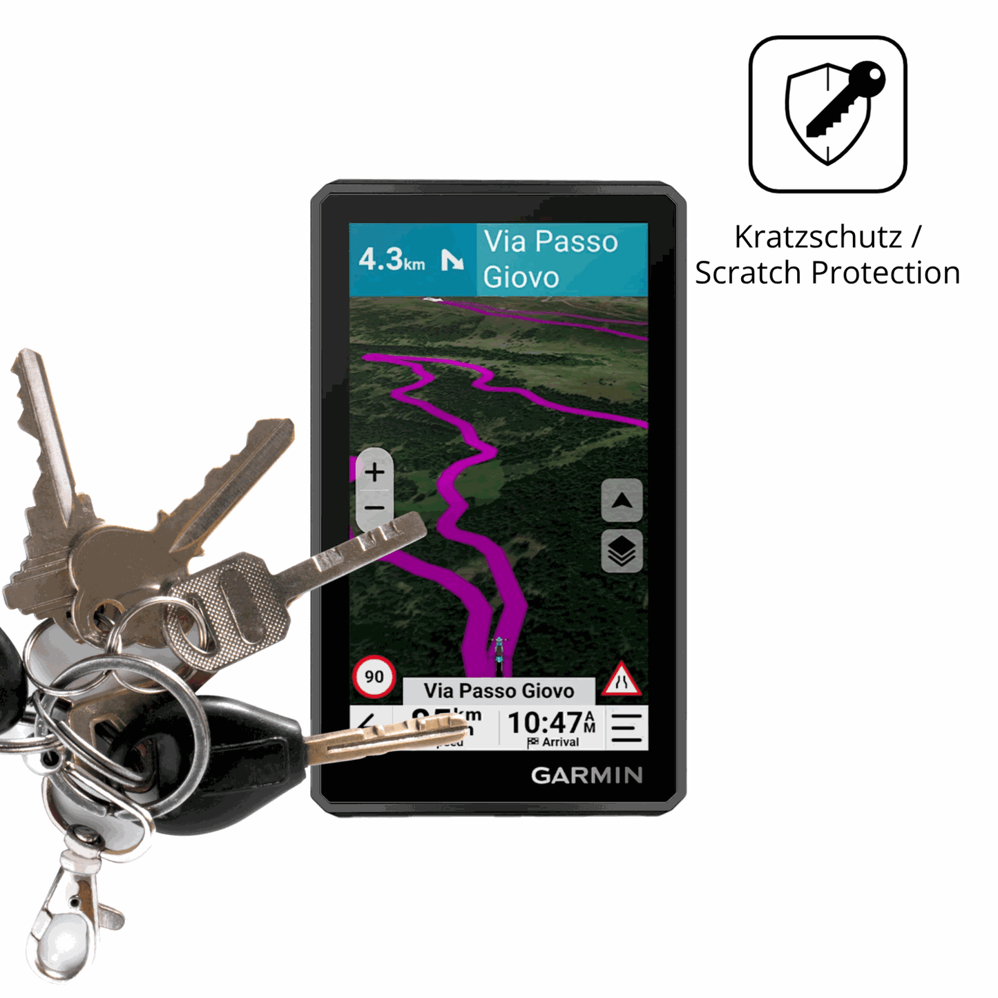 Schutz gegen Kratzer auf dem Garmin zumo XT3 4.7 Zoll Glas durch Schlüssel oder Ähnliches
