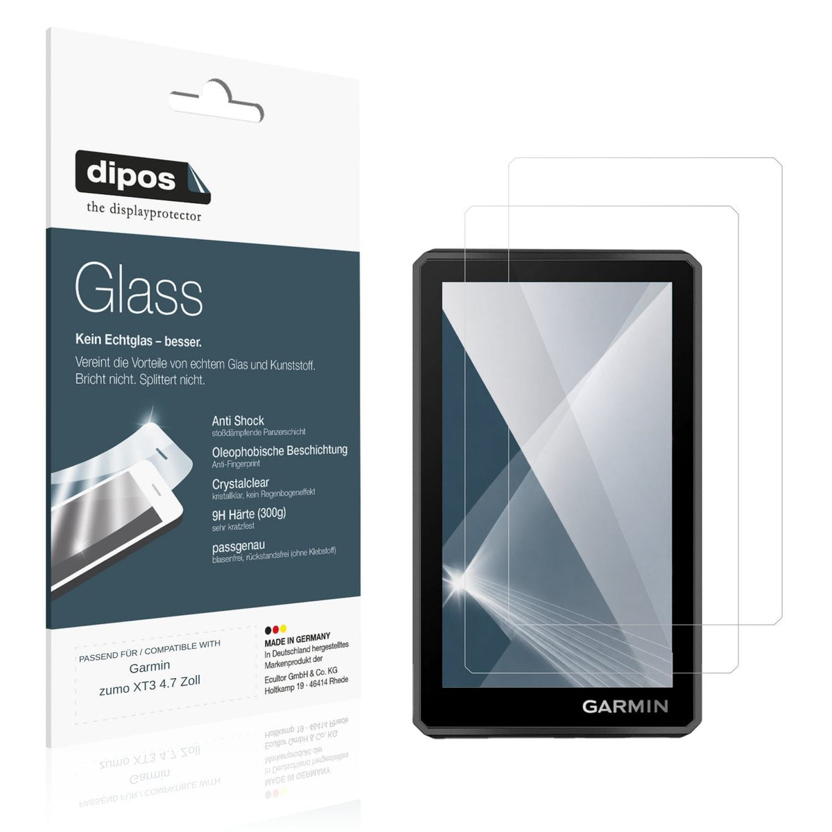 Klare Displayschutzfolie von dipos passend für Garmin zumo XT3 4.7 Zoll, 9H kratzfest und blasenfrei montiert