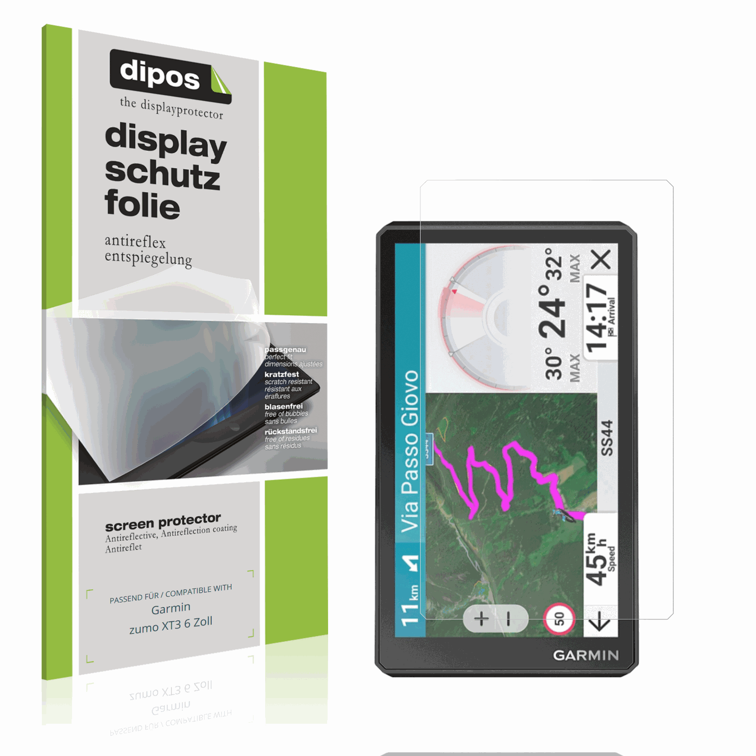Matte Displayschutzfolie von dipos passend für Garmin zumo XT3 6 Zoll, präziser Zuschnitt und blasenfrei montiert