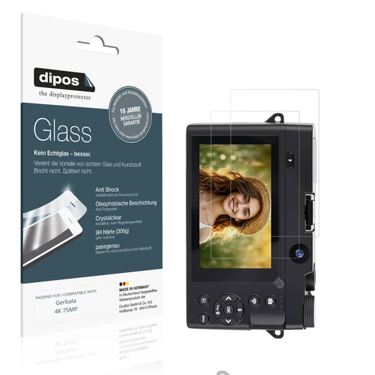 Klare Displayschutzfolie von dipos passend für Gerbala 4K 75MP, 9H kratzfest und blasenfrei montiert