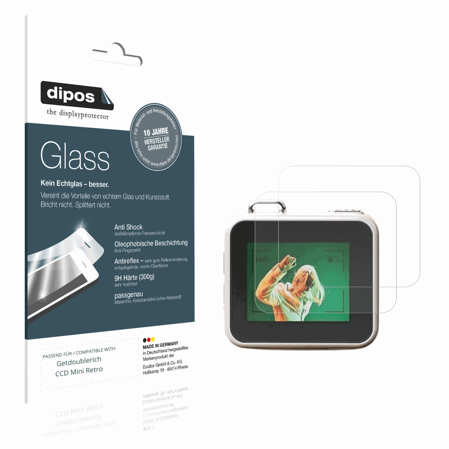 Matte Displayschutzfolie von dipos passend für Getdoublerich CCD Mini Retro, 9H kratzfest und blasenfrei montiert