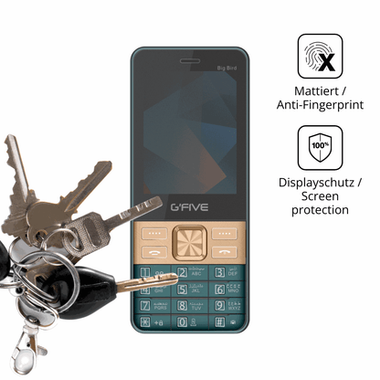 dipos Displayschutz für GFive Big Bird New, mattierte Oberfläche, Blickschutzfilter und perfekter Passform