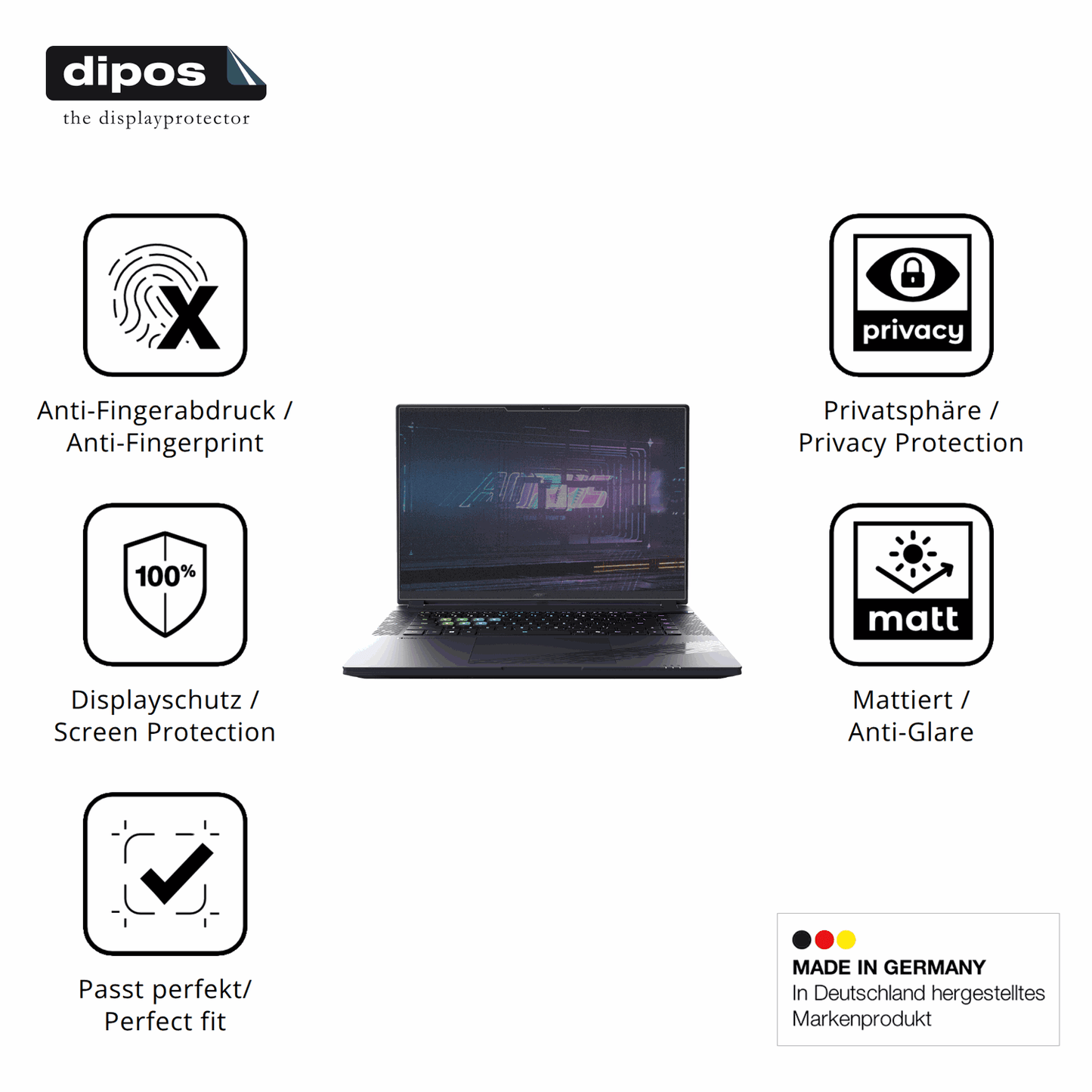 Privatsphäre-Schutz durch Sichtschutz-Folie passend zugeschnitten für Gigabyte Aorus 16X 2024