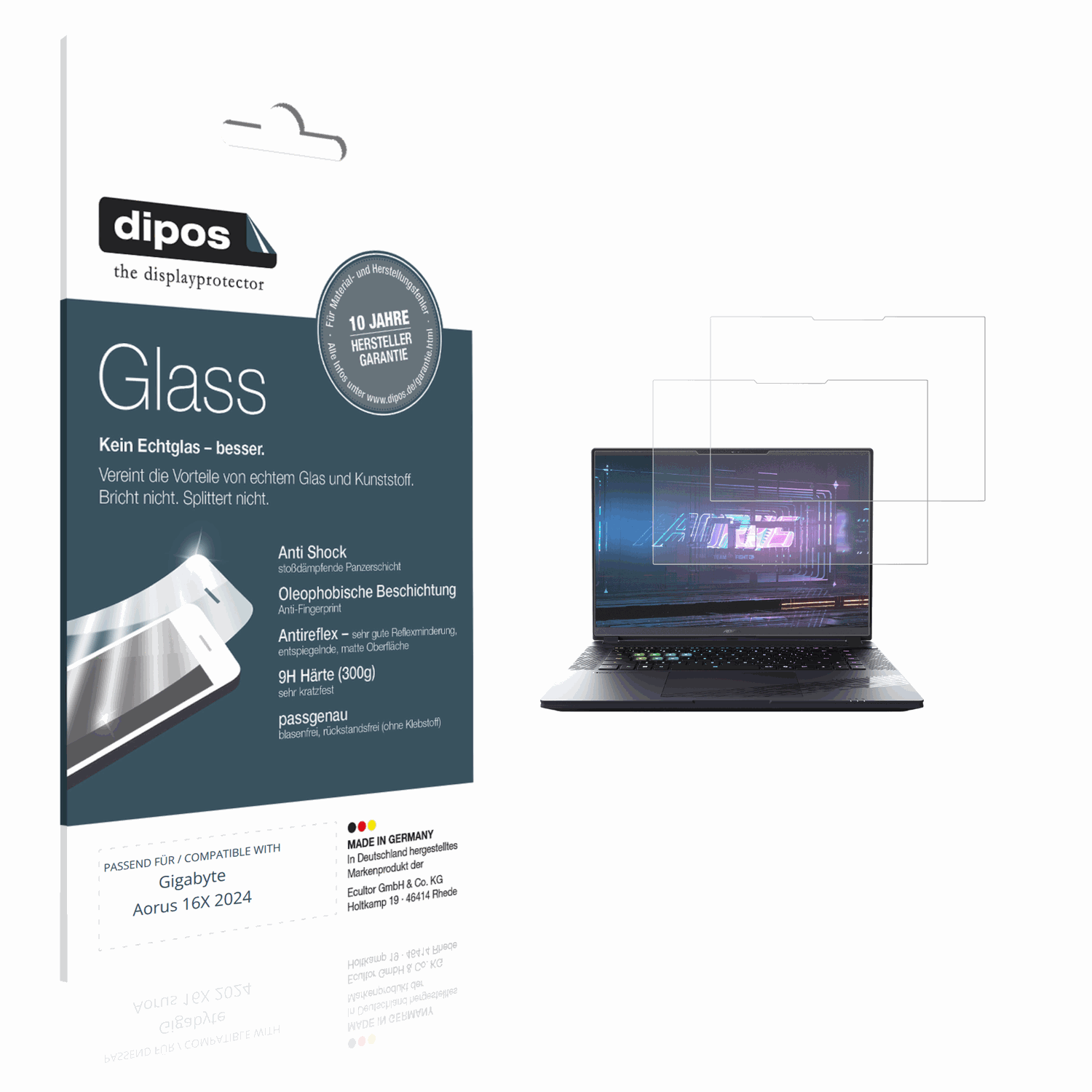 Matte Displayschutzfolie von dipos passend für Gigabyte Aorus 16X 2024, 9H kratzfest und blasenfrei montiert