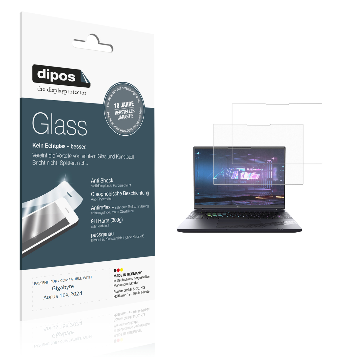 Matte Displayschutzfolie von dipos passend für Gigabyte Aorus 16X 2024, 9H kratzfest und blasenfrei montiert