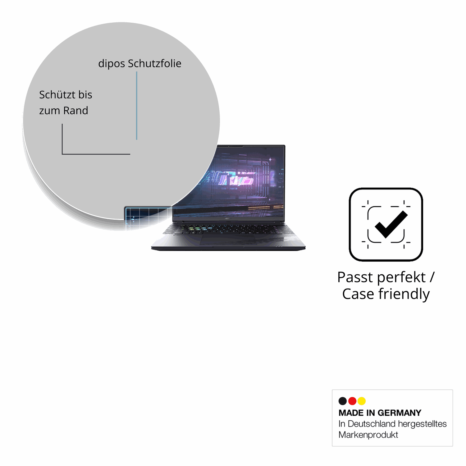 Schutzglasfolie mit optimaler Passform, zur Verwendung mit Hüllen geeignet