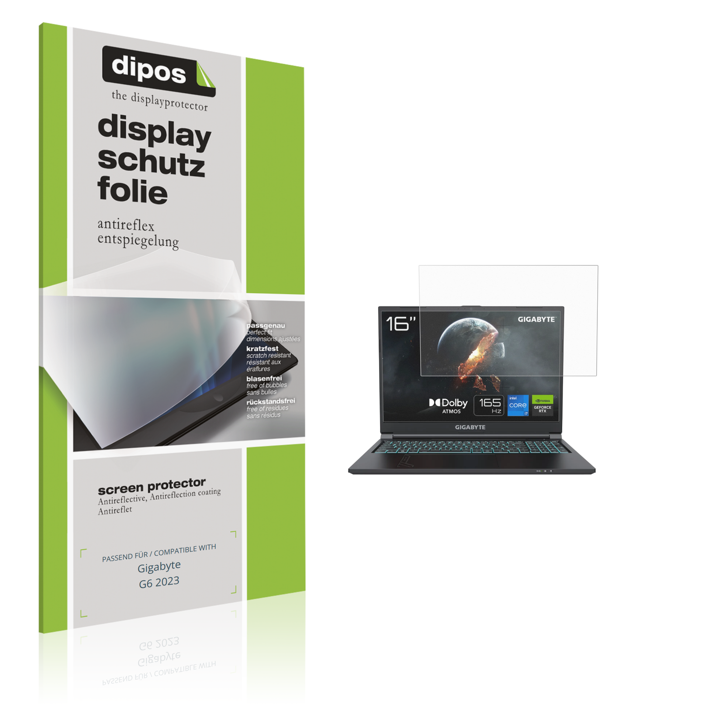 Matte Displayschutzfolie von dipos passend für Gigabyte G6 2023, präziser Zuschnitt und blasenfrei montiert