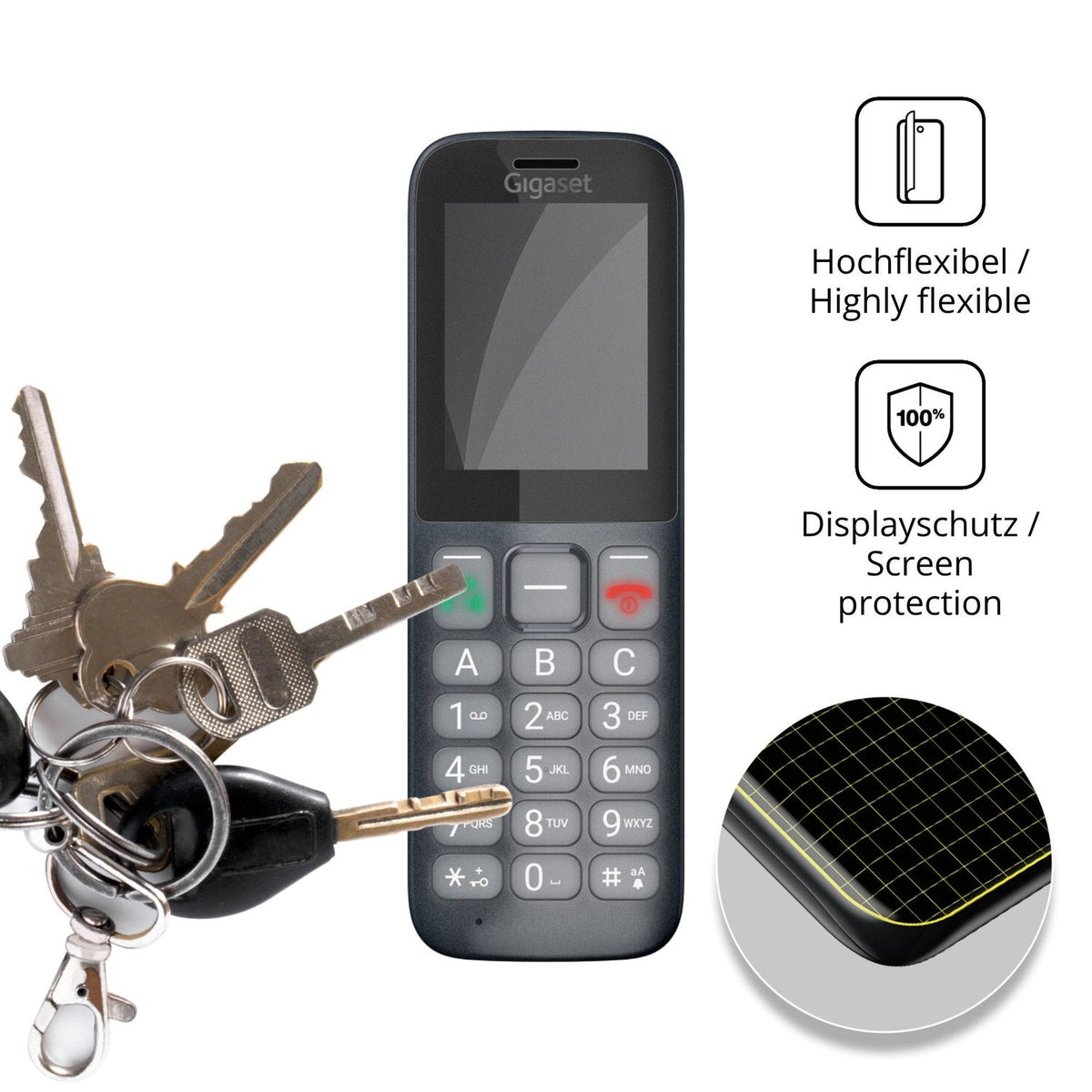 dipos Displayschutz für Gigaset Comfort 600, mit Blickschutzfilter und perfekter Passform auch für die Rundungen
