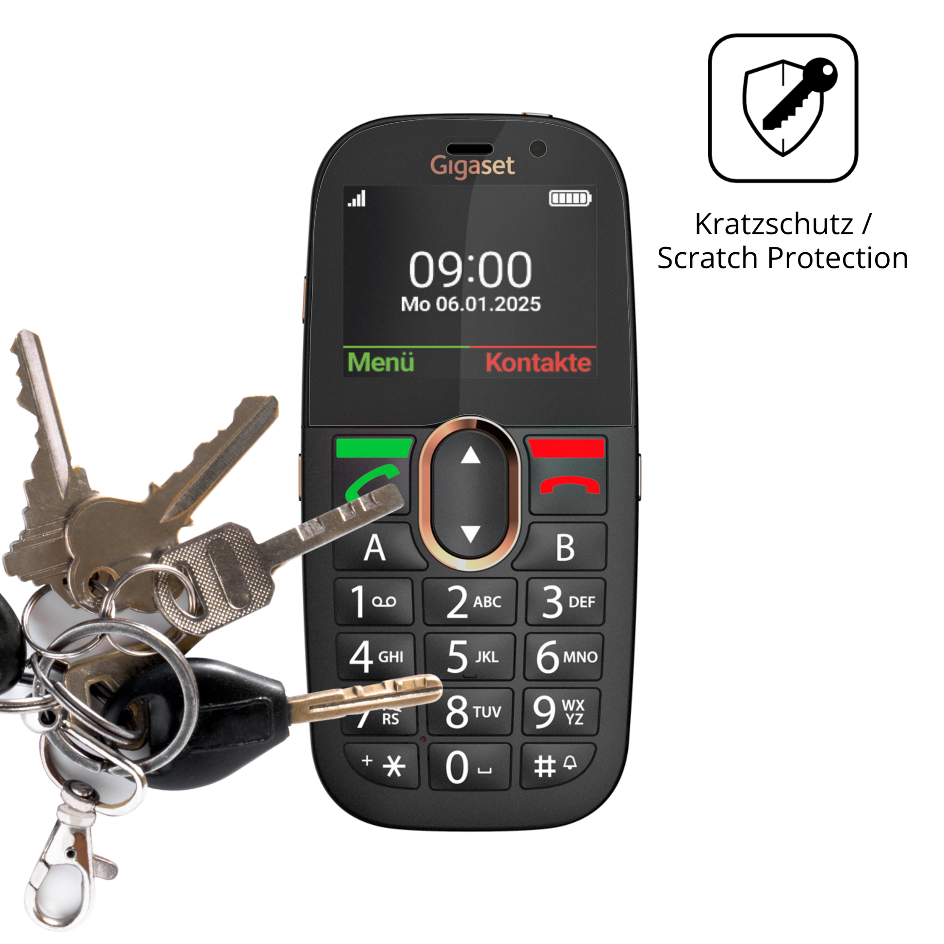 Schutz gegen Kratzer auf dem Gigaset GL695 Glas durch Schlüssel oder Ähnliches