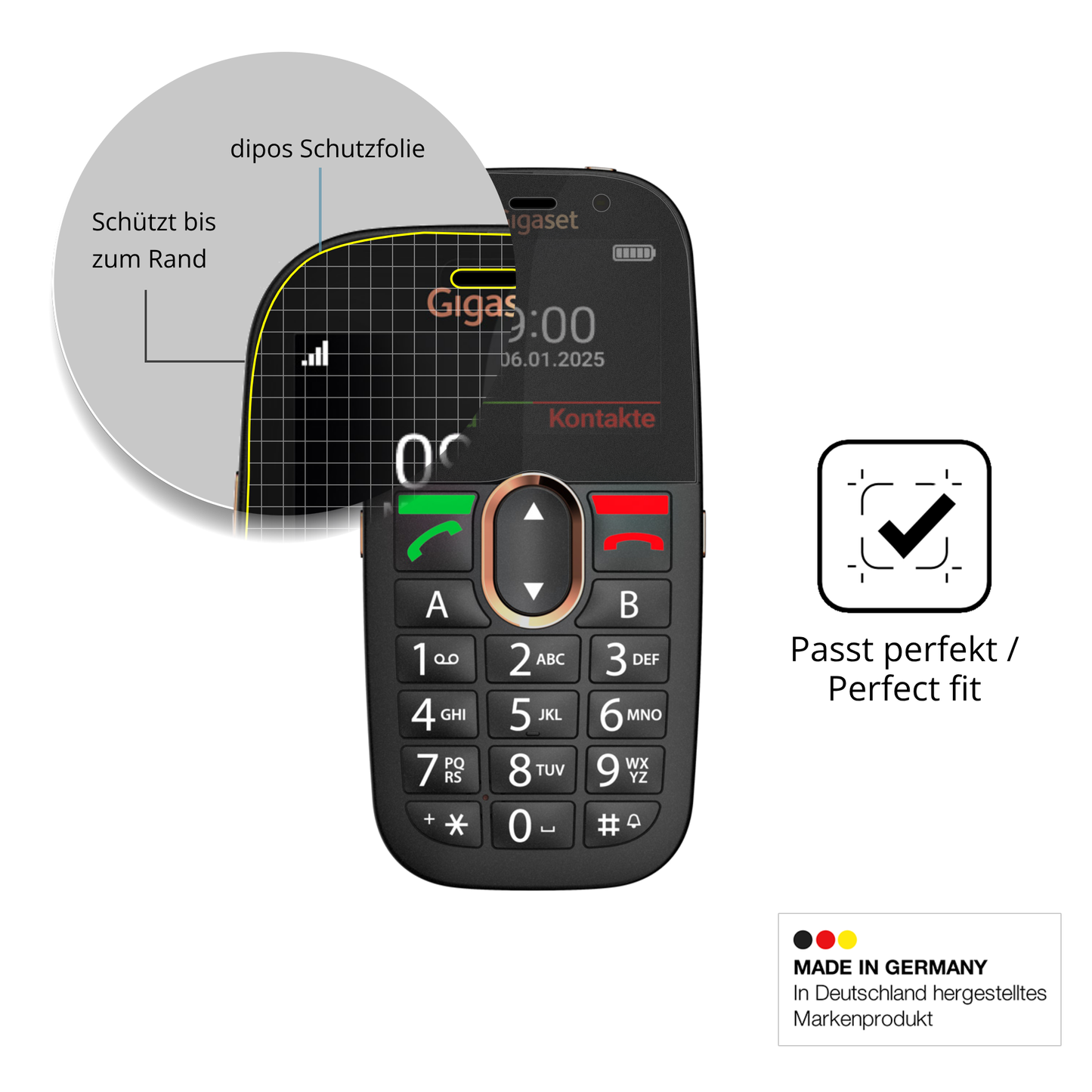 Schutz gegen Kratzer auf dem Gigaset GL695 Glas durch Schlüssel oder Ähnliches
