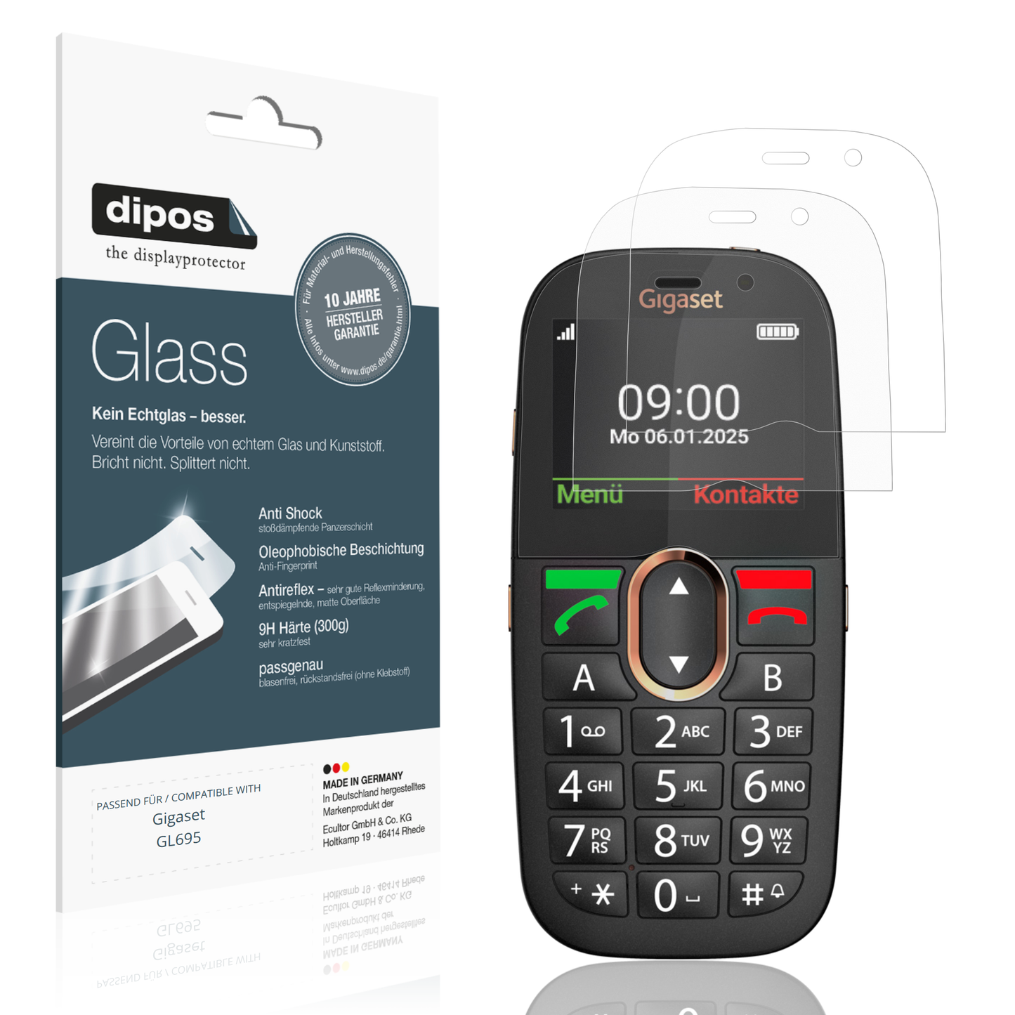 Matte Displayschutzfolie von dipos passend für Gigaset GL695, 9H kratzfest und blasenfrei montiert