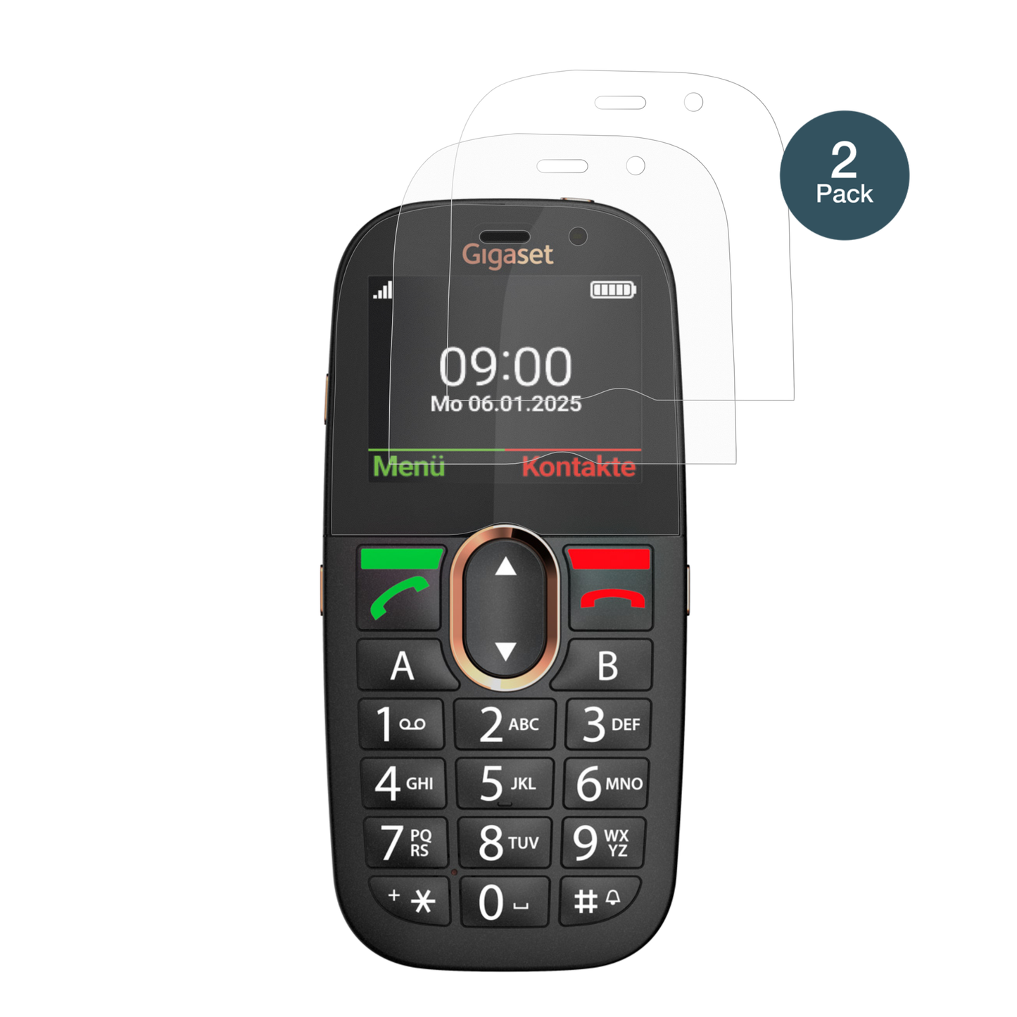 GigasetGL695 mit aufgebrachter dipos Panzerfolie, die lästige Fingerabdrücke minimiert
