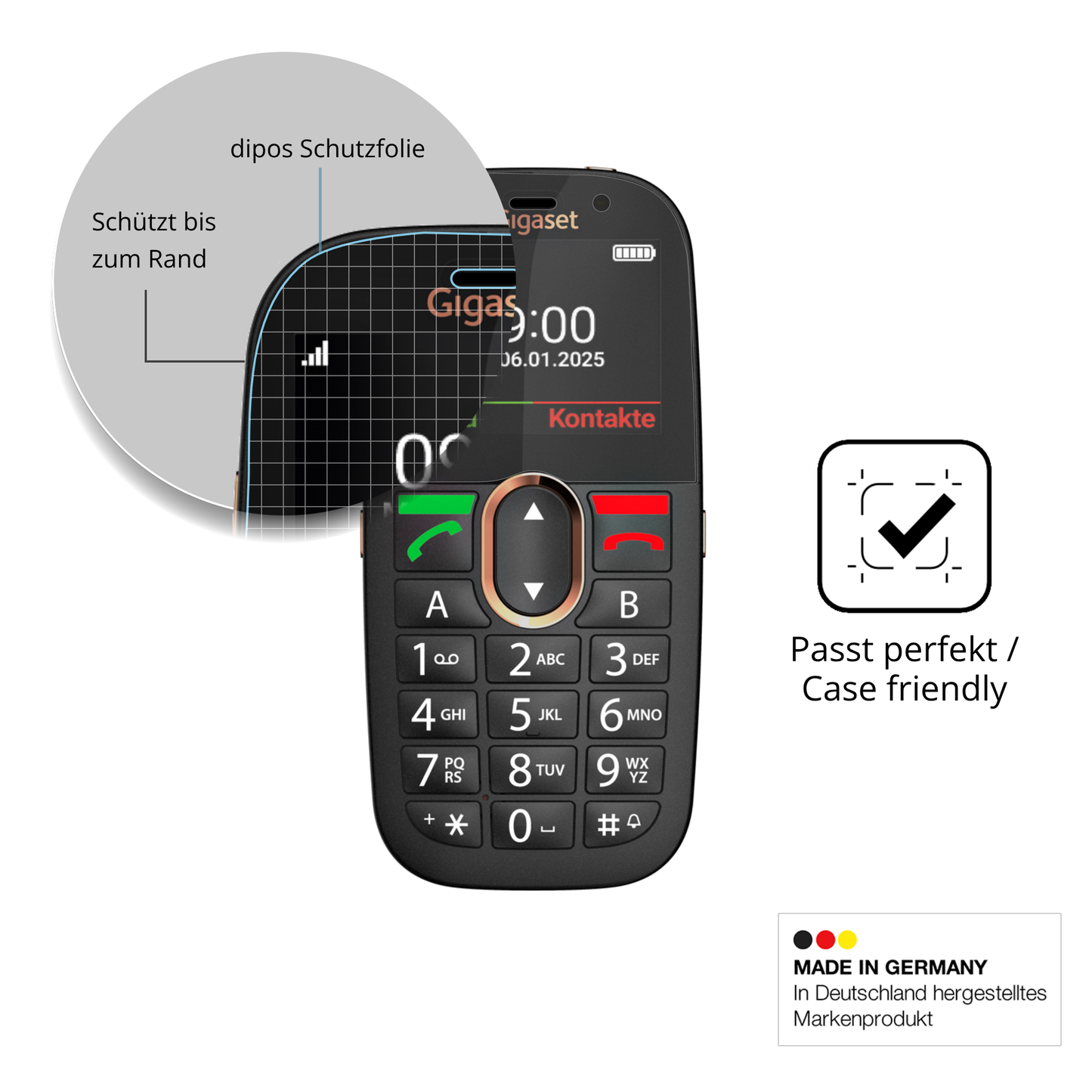 Schutzglasfolie mit optimaler Passform, zur Verwendung mit Hüllen geeignet