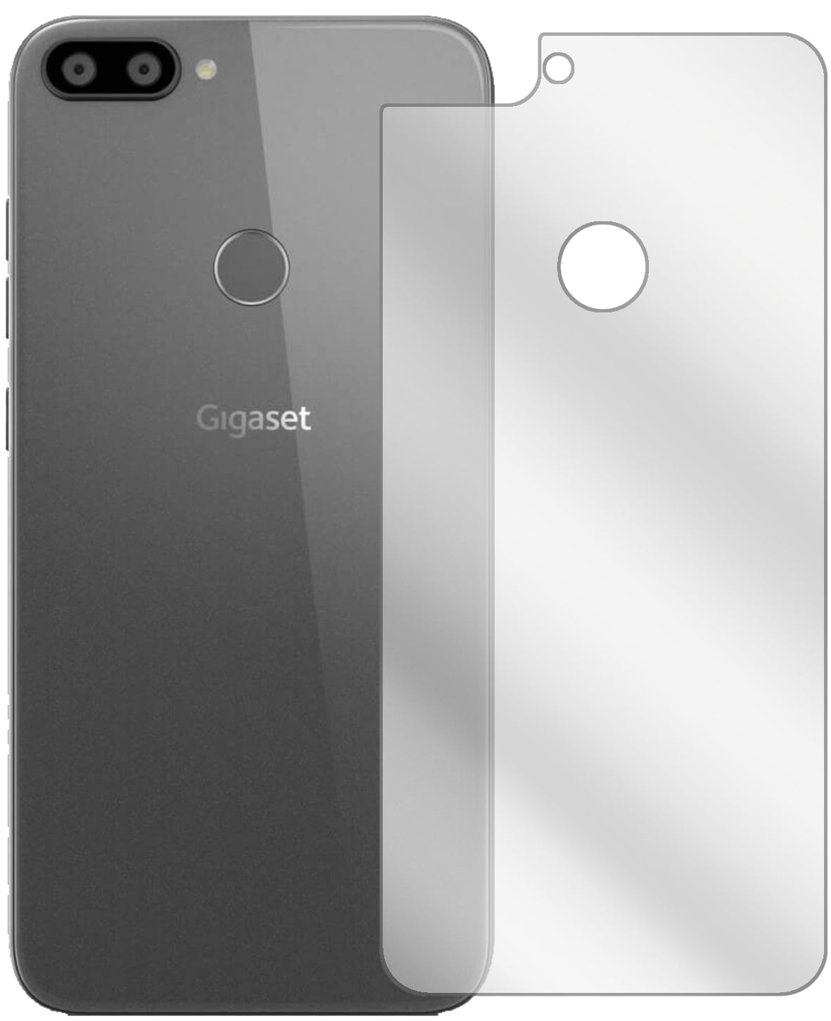 GigasetGS195 Pummelphone Rückseite mit aufgebrachter dipos Displayschutzfolie, glasklare Darstellung ohne Einschränkungen