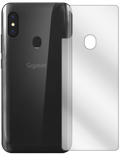 GigasetGS290 Rückseite mit aufgebrachter dipos Displayschutzfolie, glasklare Darstellung ohne Einschränkungen