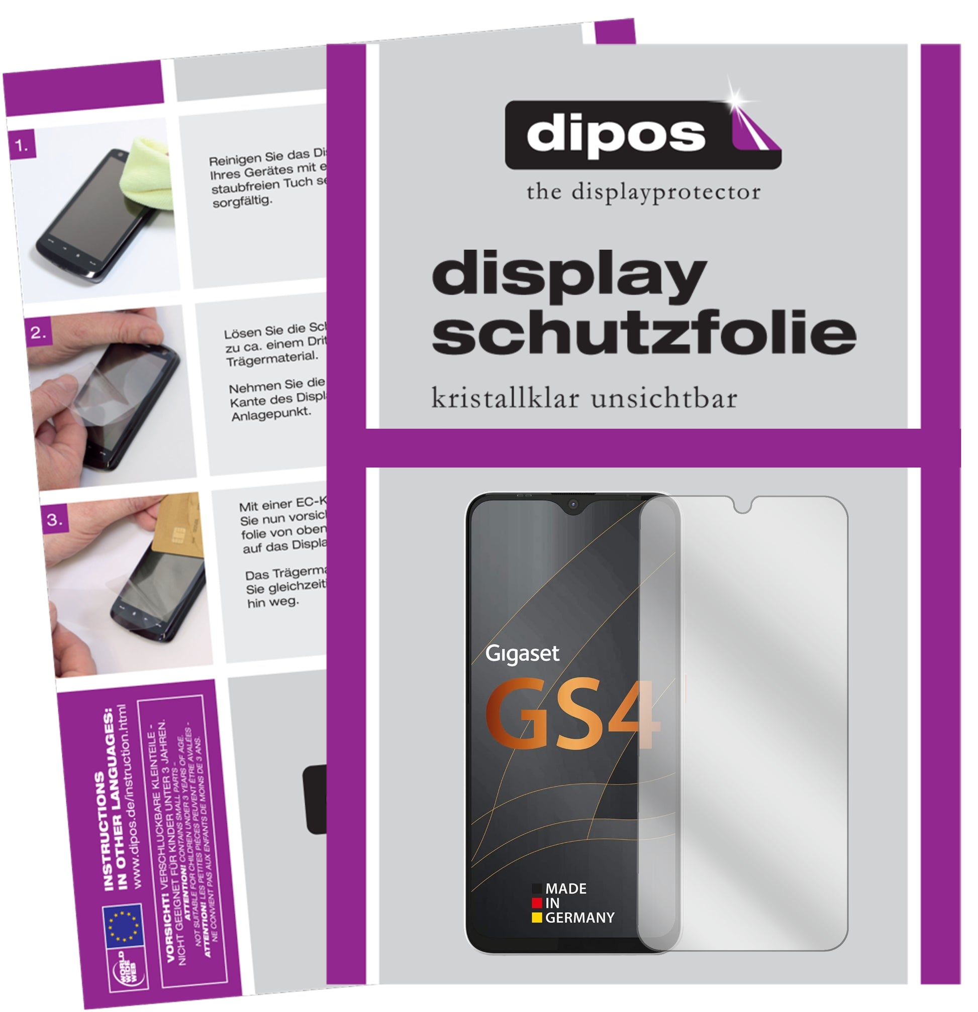 Klare Displayschutzfolie von dipos passend für Gigaset GS4, präziser Zuschnitt und blasenfrei montiert