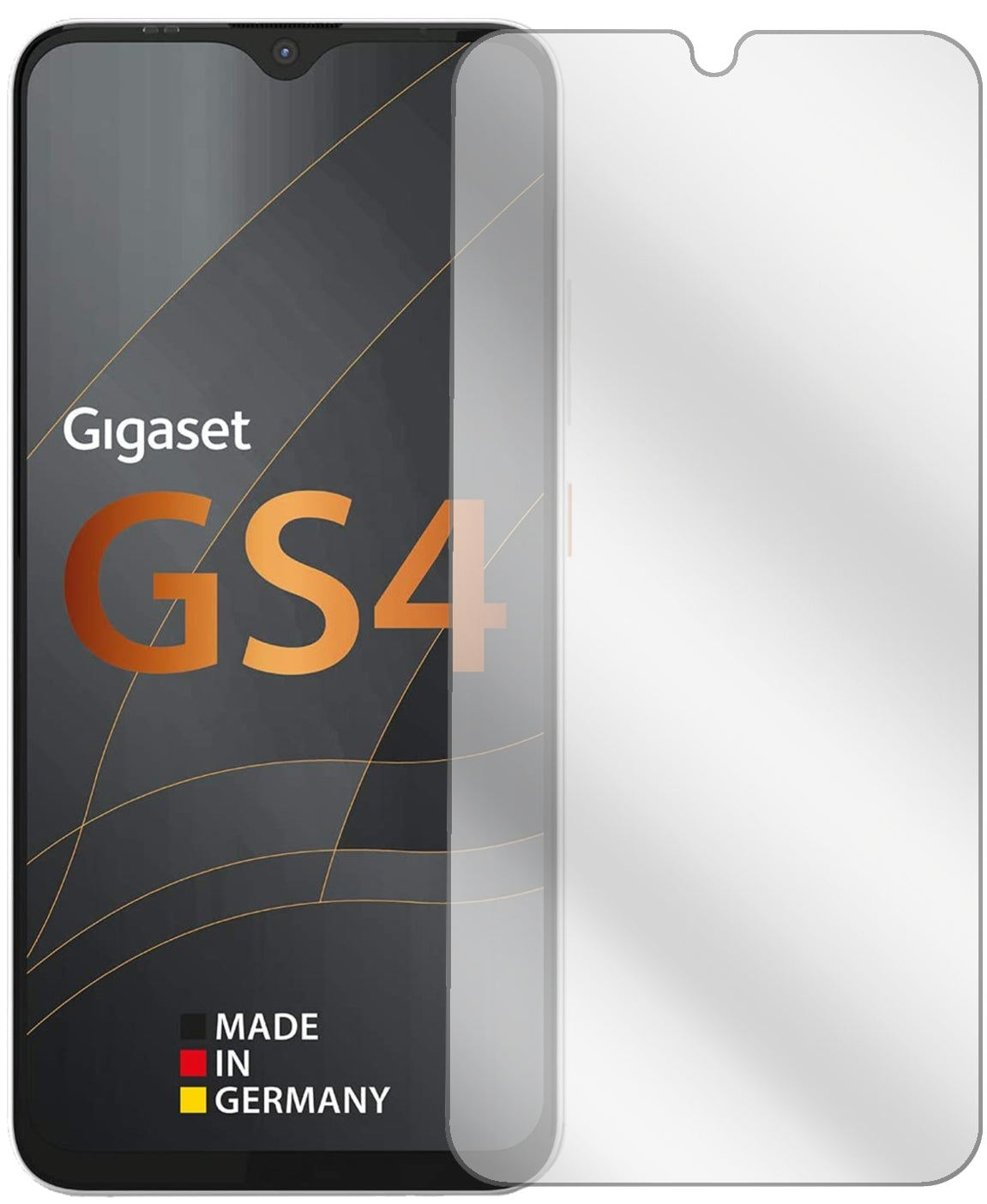 GigasetGS4 mit aufgebrachter dipos Displayschutzfolie, glasklare Darstellung ohne Einschränkungen