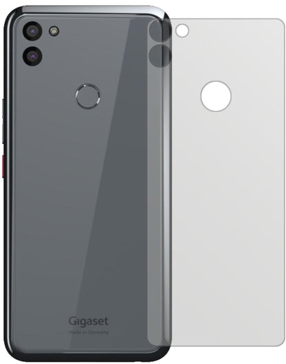 GigasetGS5 Rückseite mit aufgebrachter dipos Displayschutzfolie, die lästige Fingerabdrücke minimiert