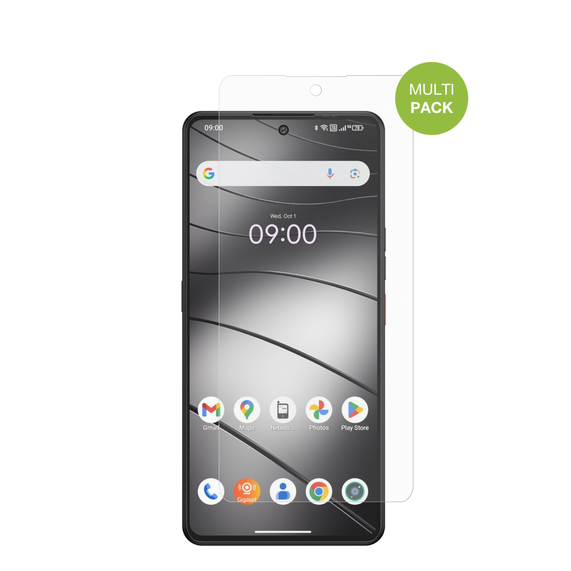 GigasetGS6 mit aufgebrachter dipos Displayschutzfolie, die lästige Fingerabdrücke minimiert