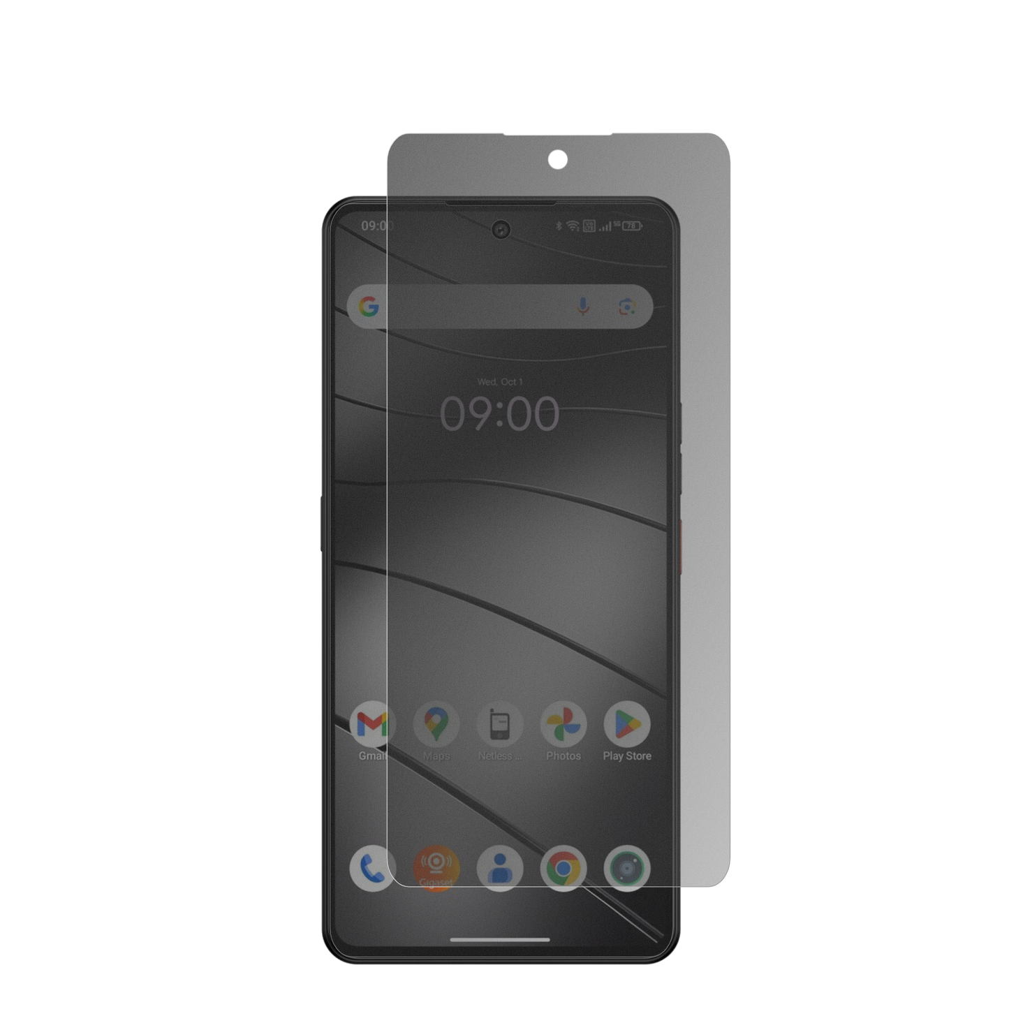 GigasetGS6 Pro mit aufgebrachtem dipos Displayschutz, der seitliche Einblicke blockiert