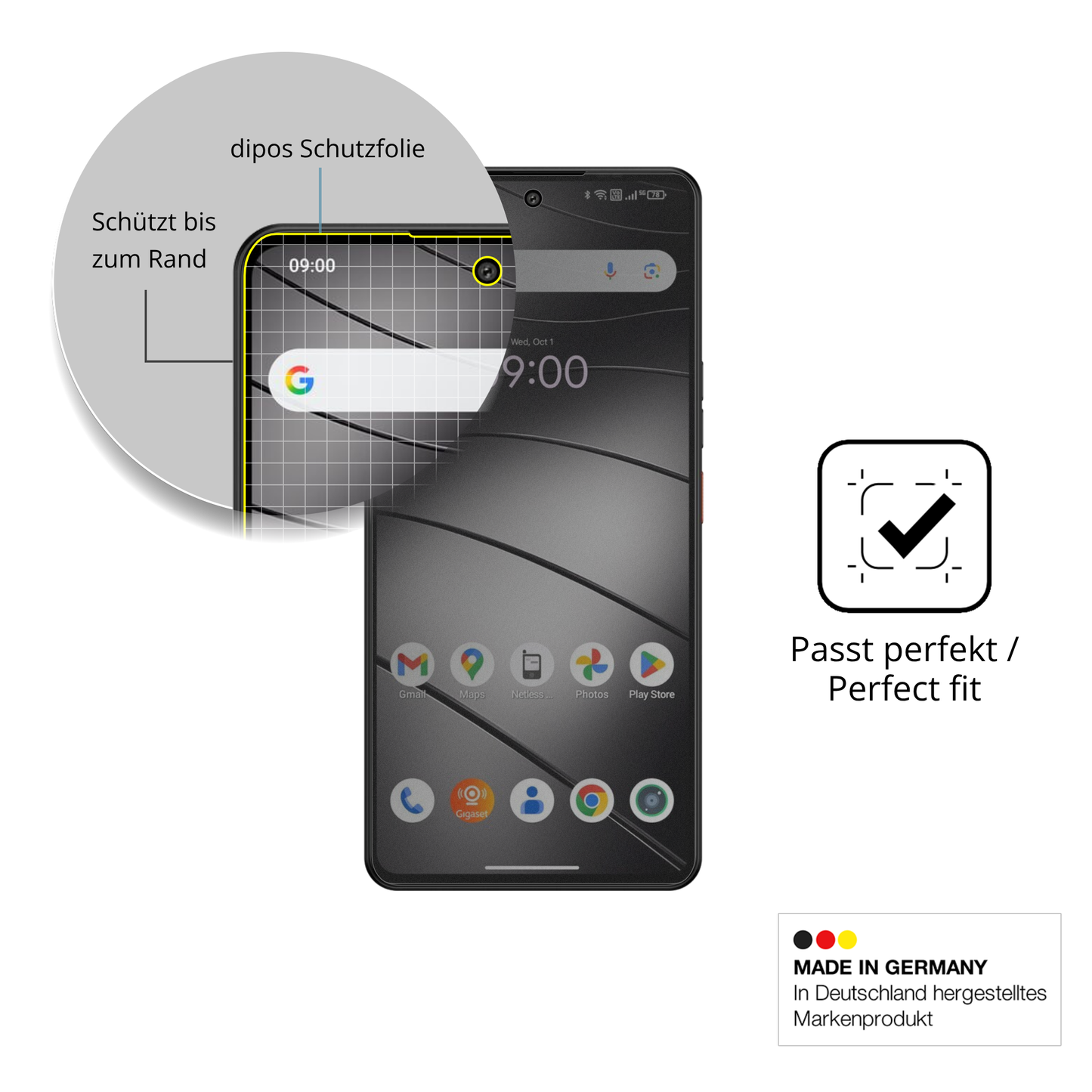 Schutz gegen Kratzer auf dem Gigaset GS6 Glas durch Schlüssel oder Ähnliches