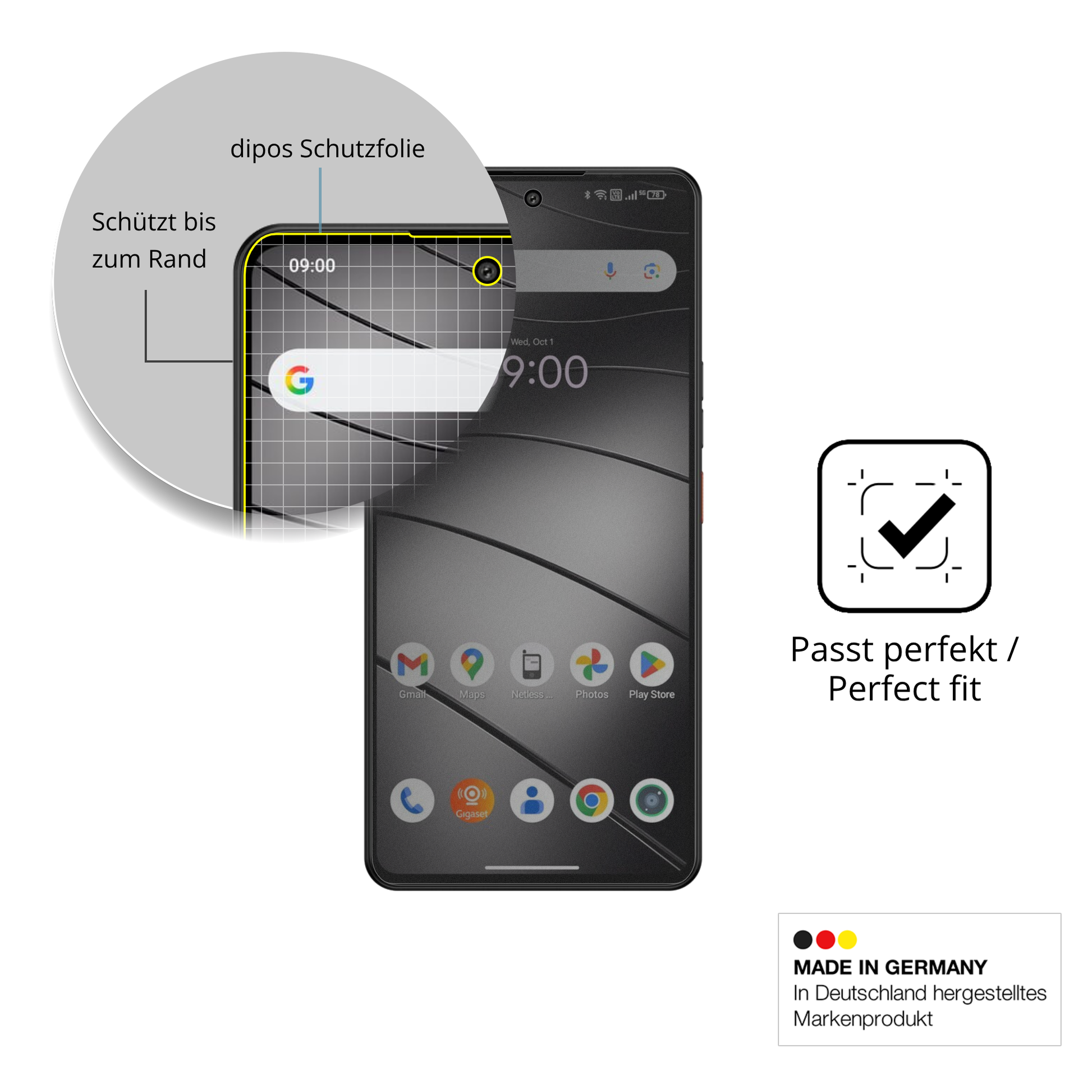 Schutz gegen Kratzer auf dem Gigaset GS6 Glas durch Schlüssel oder Ähnliches