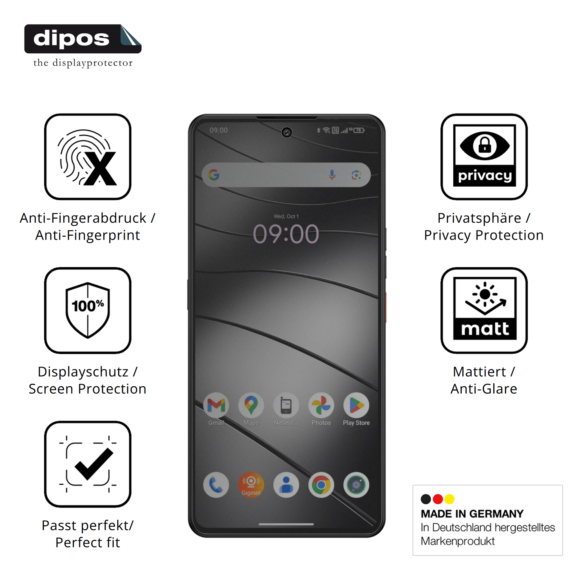 Privatsphäre-Schutz durch Sichtschutz-Folie passend zugeschnitten für Gigaset GS6 Pro