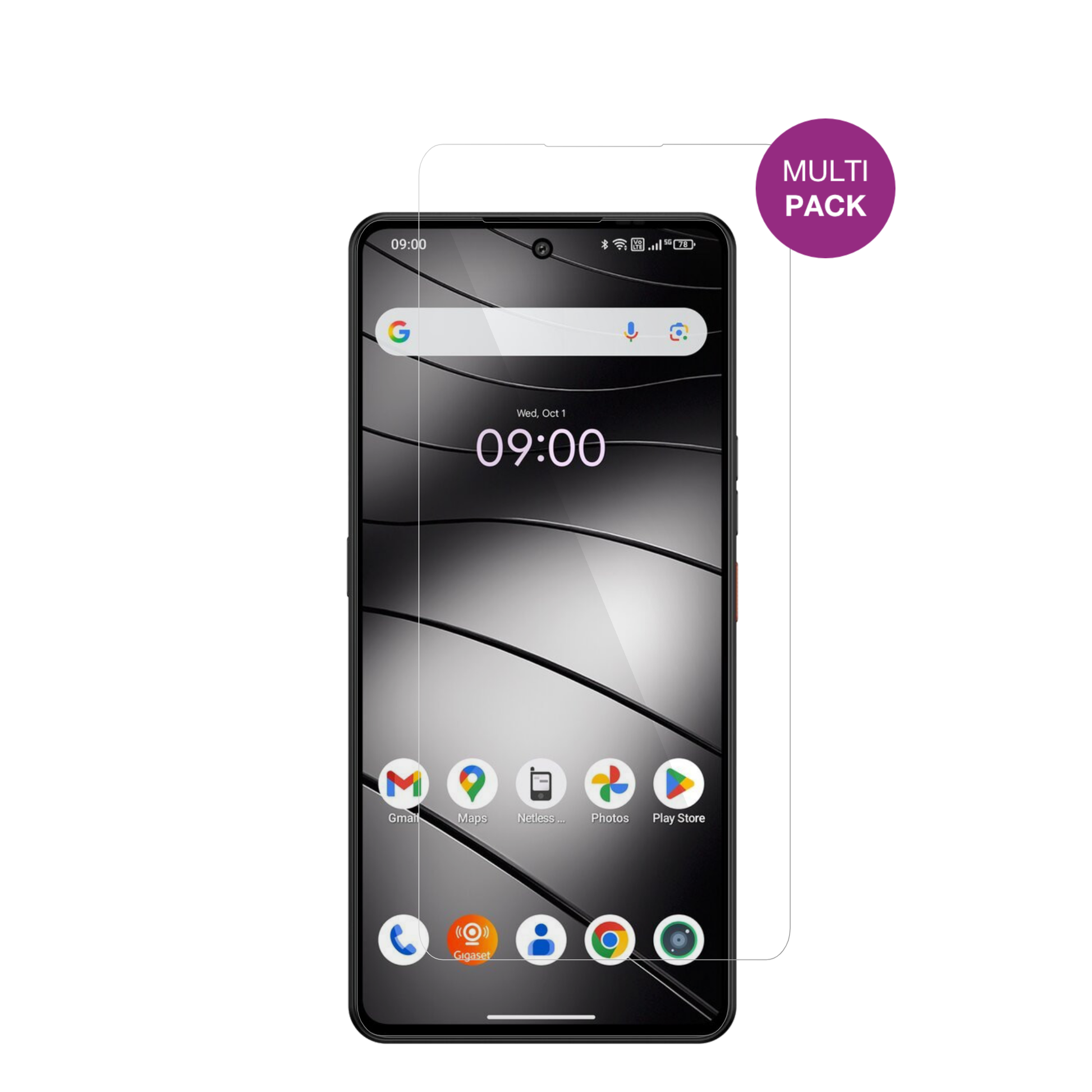 GigasetGS6 mit aufgebrachter dipos Displayschutzfolie, glasklare Darstellung ohne Einschränkungen