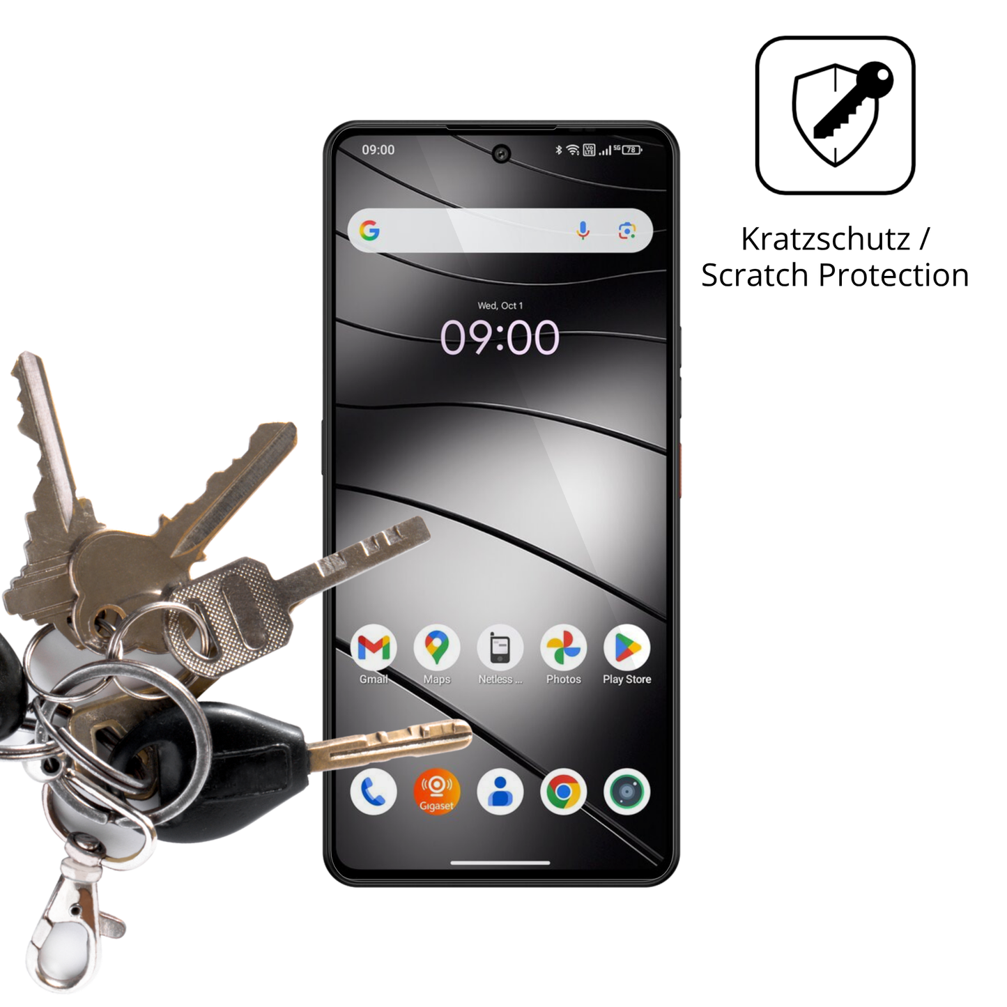 Schutz gegen Kratzer auf dem Gigaset GS6 Pro Glas durch Schlüssel oder Ähnliches
